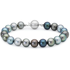 Multi-Colour Tahitian Cultured Pearl Bracelet with 18k White Gold (8.0-9.0mm)