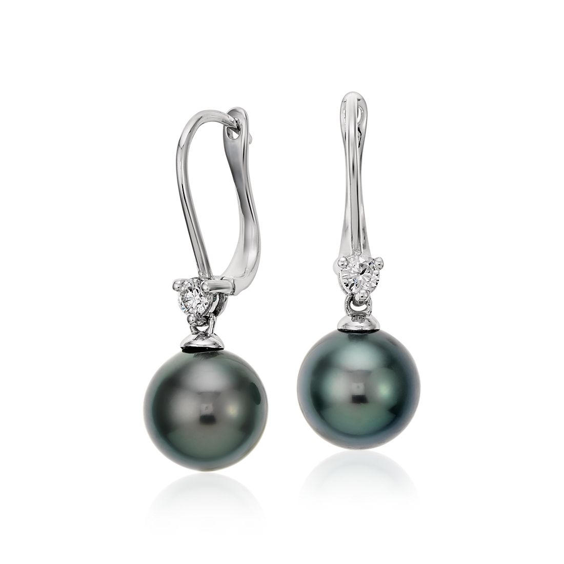 Tahitian Cultured Pearl and Diamond Drop Earrings in 18k White Gold (9. ...