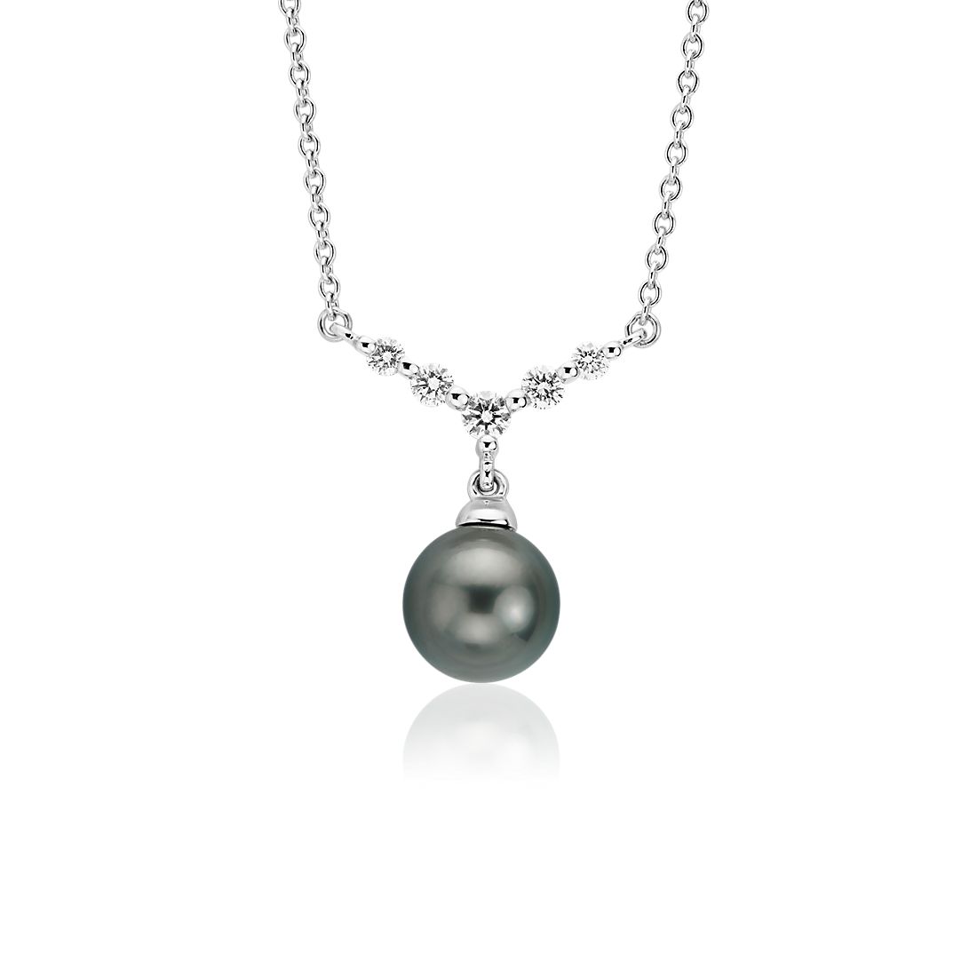 Tahitian Cultured Pearl and Diamond Necklace in 18k White ...