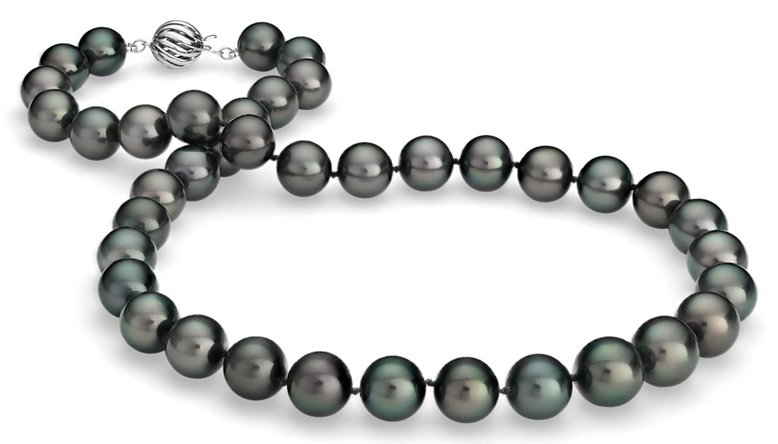 Tahitian Cultured Pearl Strand Necklace in 18k White Gold (10.0-12.5mm)