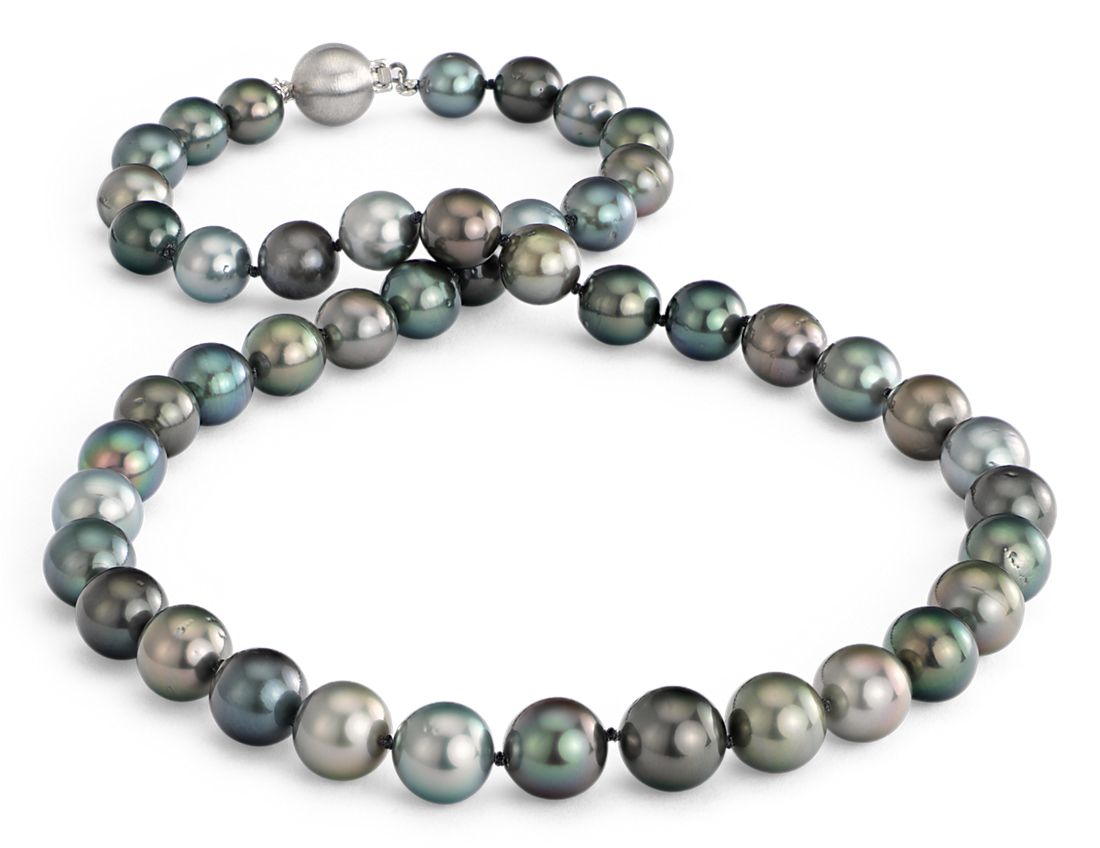 Multi-Colour Tahitian Cultured Pearl Necklace in 18k White Gold (8.0-10.5mm)