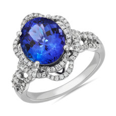 NEW Tanzanite with Diamond Halo Ring in 14k White Gold