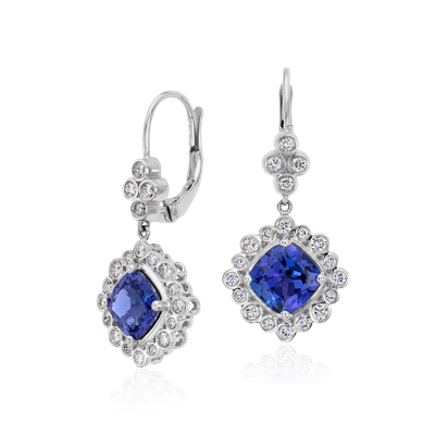 Tanzanite and Diamond Earrings in 18k White Gold (7x7mm) | Blue Nile