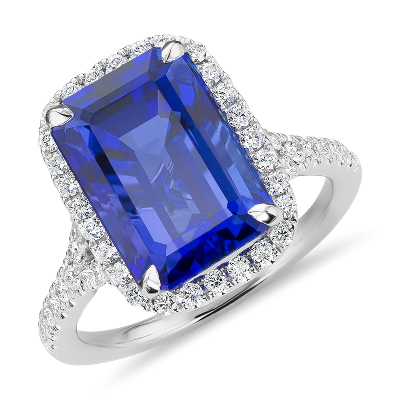 Tanzanite and Diamond Halo Cocktail Ring in 18k White Gold (7.64 ct ...