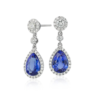 Pear-Shaped Tanzanite and Diamond Drop Earrings in 18k White Gold (4.24 ...