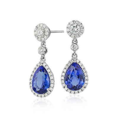 Pear-Shaped Tanzanite and Diamond Drop Earrings in 18k