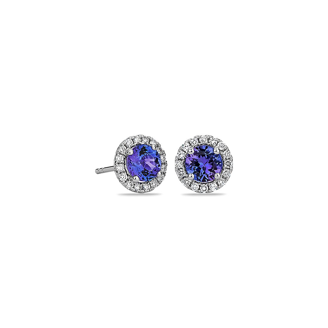 Tanzanite And Micropave Diamond Stud Earrings In 14k White Gold