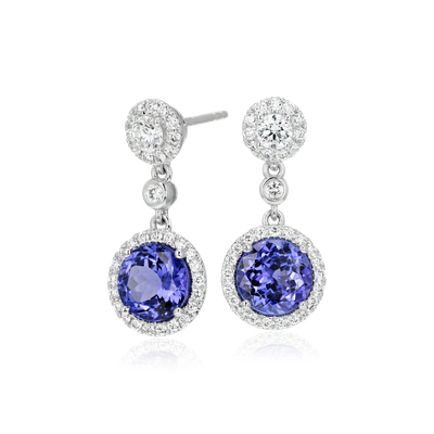 Tanzanite and Diamond Drop Earrings in 18k White Gold (3.90 ct. tw ...