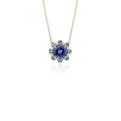 Tanzanite Pendant with Sapphire and Diamond Halo in 14k