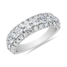 NEW Three Row V-Claw French Pavé Diamond Band in 14k White Gold (1.48 ct. tw.)