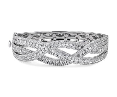 Three Row Twisted Diamond Bangle Bracelet in 14K White ...
