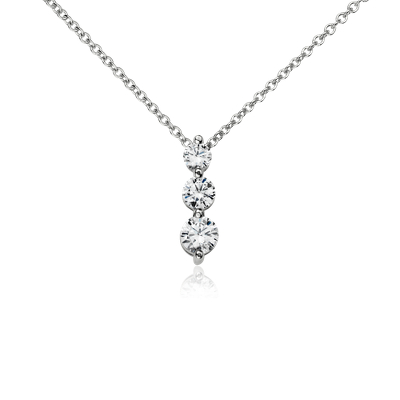 Three-Stone Drop Diamond Pendant in 14k White Gold (1/2 ct