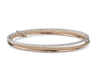 Tri-Colour Bangle in Yellow Gold Vermeil, Rose Gold Vermeil and Sterling Silver | Blue Nile