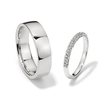 Trio Micropavé and Low Dome Comfort Fit Set in 14k White Gold