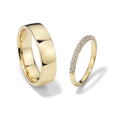 Trio Micropavé and Low Dome Comfort Fit Set in 18k Yellow Gold