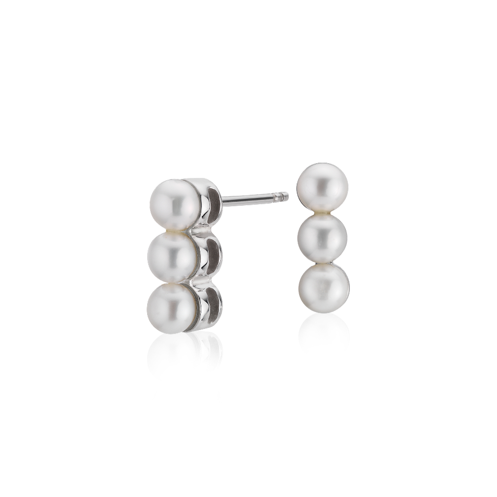 "Triple Freshwater Cultured Pearl Stud Earrings in Sterling Silver (4-5mm)"