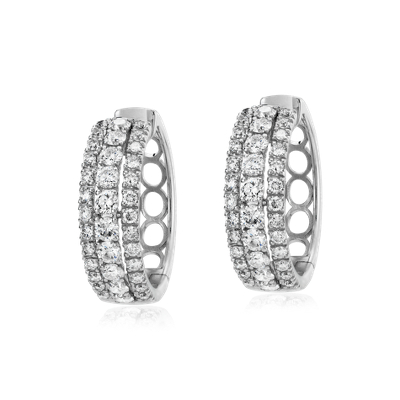 Triple Row Diamond Hoop Earring in 14k White Gold (1 1/2 ct. tw