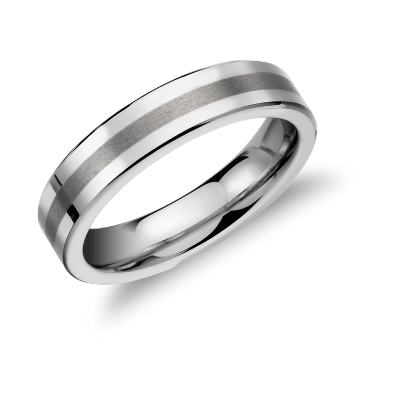Brushed Centre Flat Ring in White Tungsten Carbide (5mm) | Blue Nile