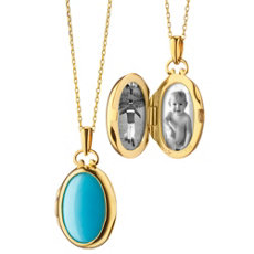 Monica Rich Kosann Petite Turquoise and Mother of Pearl Locket in 18k Yellow Gold