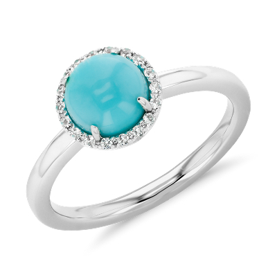 Bague Bouton Halo De Topazes Blanches Et Turquoise Naturelle En Or