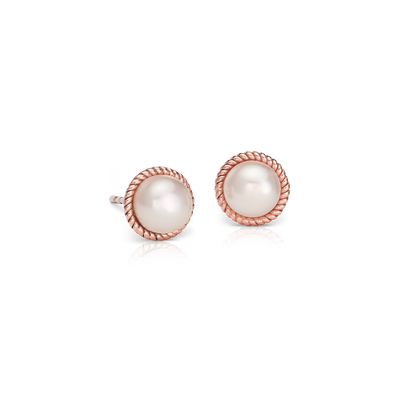 pearl earrings rose cultured 14k stud freshwater jewelry studs 6mm pearls nile roped bluenile twisted classic