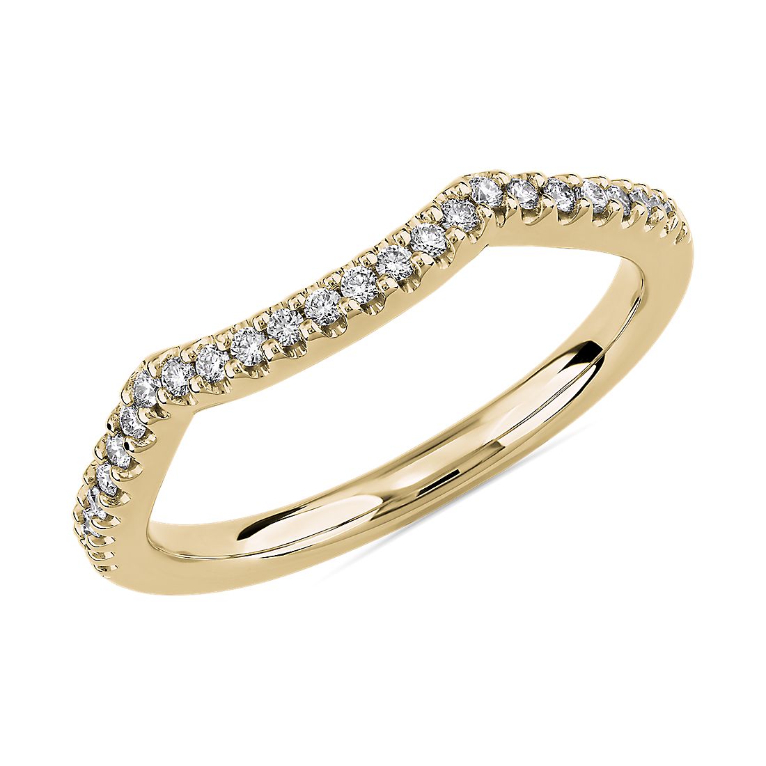14k 黃金扭轉雙 V 形結婚戒指（1/6 克拉總重量）