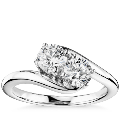 Two Stone Solitaire Diamond Ring In 14k White Gold 1 Ct Tw
