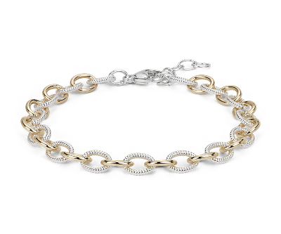 Two-Tone Chain Link Bracelet in Sterling Silver & 14k Yellow Gold ...