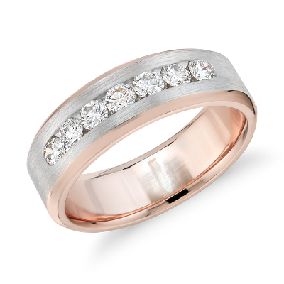 Two Tone Channel Set Diamond Ring In 14k White And Rose Gold 3 4