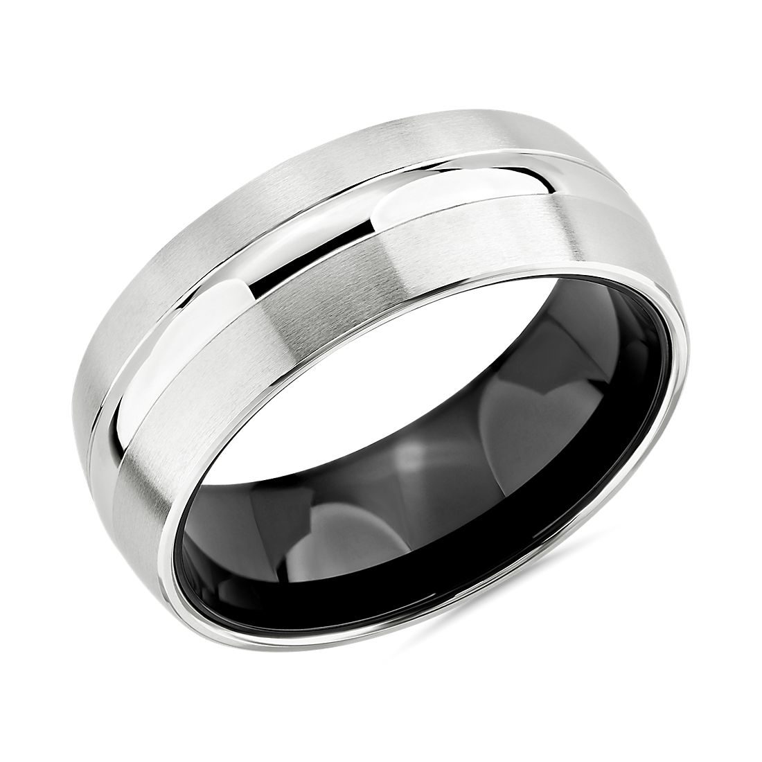 Two-Tone Domed Inlay Wedding Ring in White Tungsten Carbide (8mm)