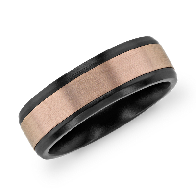 Two-Tone Inlay Wedding Band in Black Titanium and 14k Rose ... (1100 x 950 Pixel)
