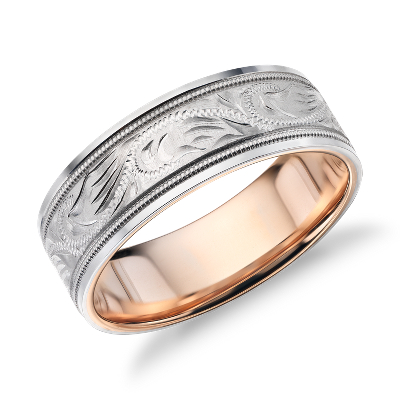 TwoTone Paisley Wedding Ring in Platinum and 18k Rose Gold (7mm