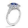 Vintage Diamond Halo Engagement Ring with Oval Sapphire in 14k White Gold (7x5mm)