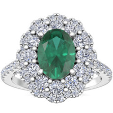 NEW Vintage Diamond Halo Engagement Ring with Oval Emerald in Platinum (7x5mm)
