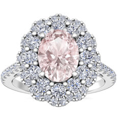 新款鉑金復古風鑽石光環訂婚戒指搭橢圓形銫綠柱石 （8x6 毫米）