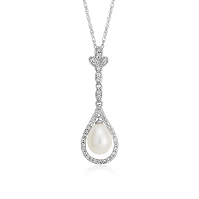 Freshwater Cultured Pearl and White Topaz Vintage-Inspired Pendant in