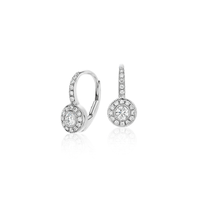 Vintage Halo Diamond Drop Earrings In 14k White Gold 1 3 Ct Tw