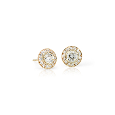 Vintage-Inspired Halo Diamond Earrings in 14k Yellow Gold (3/4 ct. tw ...