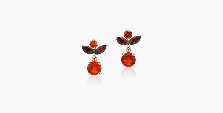 Bright orange-coloured fire opal earrings
