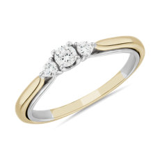 NEW Petit Diamond Three Stone Two Tone in 18k White Gold and Yellow Gold (1/5 ct. tw.)