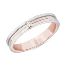 新款 18k 白金及玫瑰金 双色钻石内嵌男士结婚戒指
