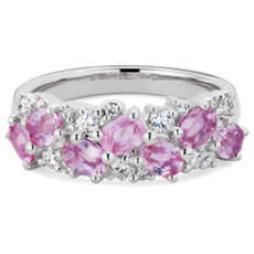 NEW Romantic Oval Pink Sapphire and Diamond Ring in 14k White Gold (0.23 ct. tw.)