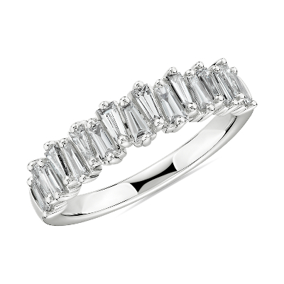 Alternating Tapered Baguette Diamond Wedding Ring in 18k White Gold