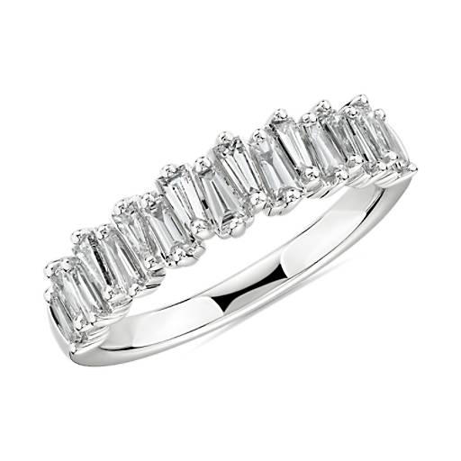 Alternating Tapered Baguette Diamond Wedding Ring in 18k White Gold (5/8 ct. tw.) | Blue Nile