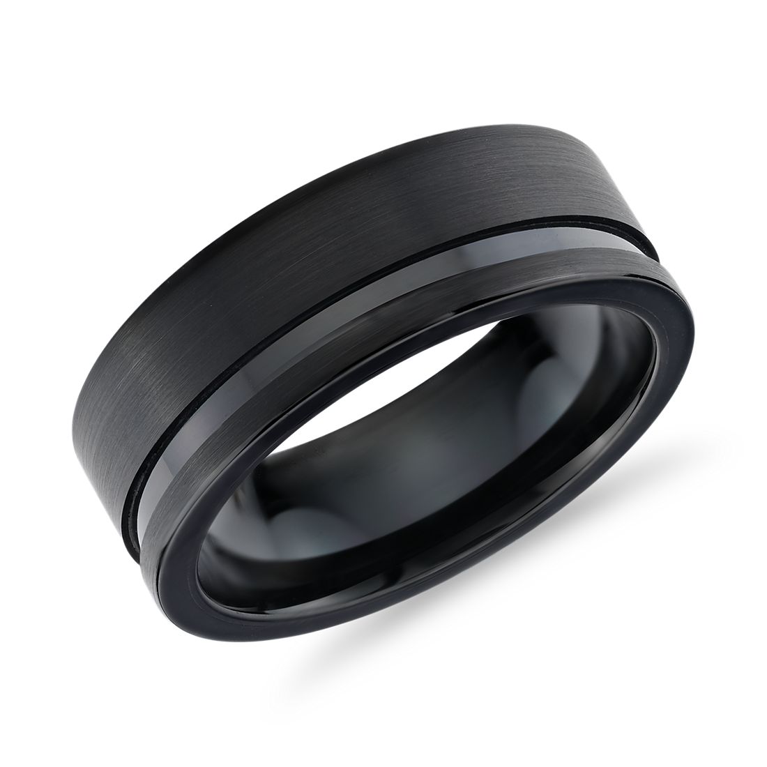 Asymmetrical Black Engraved Wedding Ring in Tungsten (8 mm)