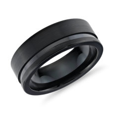 钨不对称黑色刻纹结婚戒指（8 毫米）