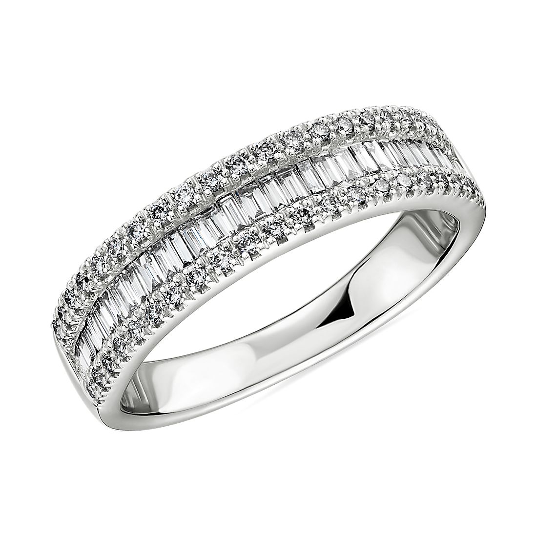 Baguette Cut & Round Pavé Diamond Channel Wedding Band in 14k White Gold-  I/SI2 (1/2 ct. tw.)