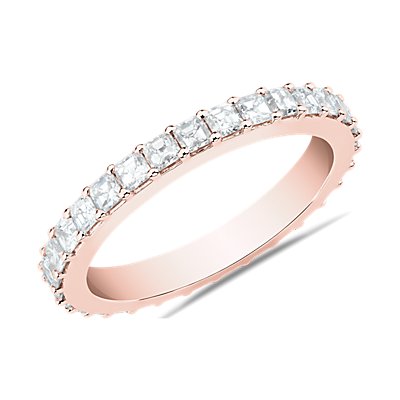 Alianza de bodas con diamante Asscher de Bella Vaughan en oro rosado de 18 k (1 1/3 qt. total)