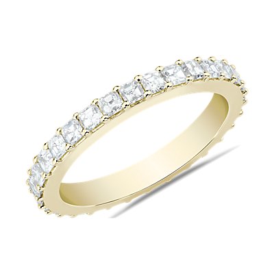 Alianza de bodas con diamante Asscher de Bella Vaughan en oro amarillo de 18 k (1 1/3 qt. total)