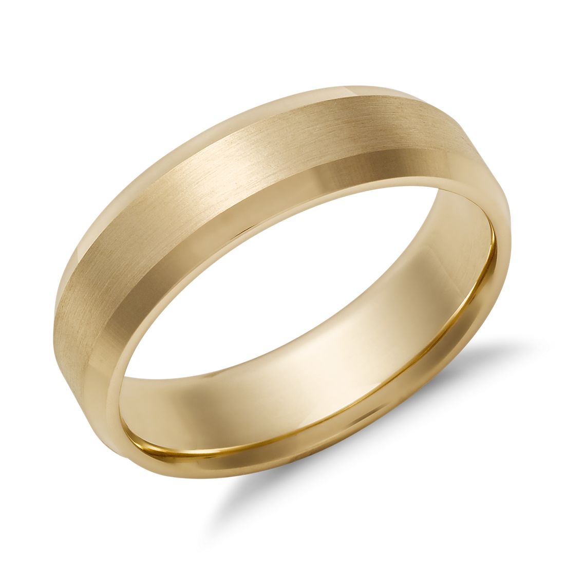 Beveled Edge Matte Wedding Ring in 14k Yellow Gold (6 mm)
